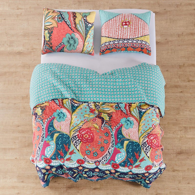 Levtex Home - Jules Quilt Set - Full/Queen Quilt (88x92in.) + Two Standard Pillow Shams (26x20in.) - Bohemian - Teal, Orange, Yellow, Green, Blue, Red, Navy - Reversible - Cotton Fabric - Image 4